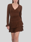 Brown Ruffle Mini Dress