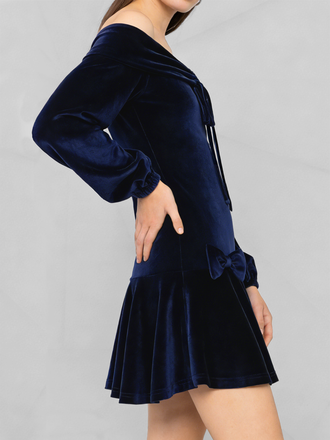 Velvet Off-Shoulder Lantern Dress