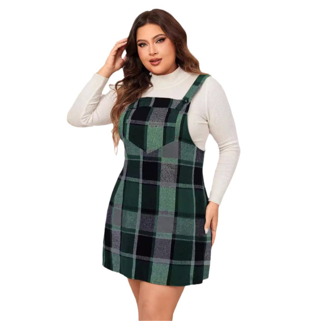 Plaid V-Neck Pinafore Dress
