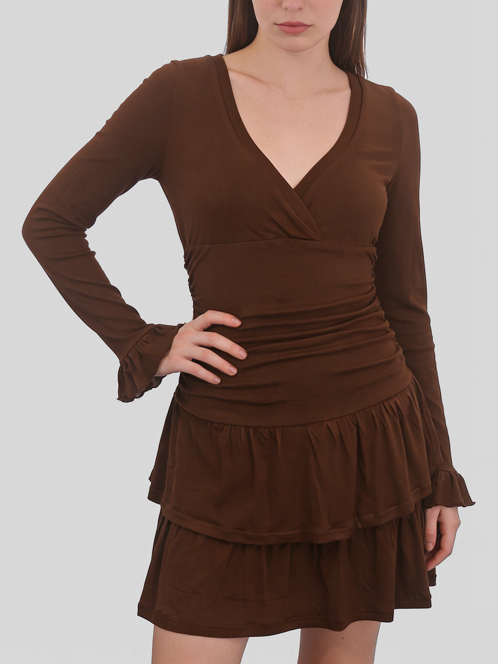 Brown Ruffle Mini Dress