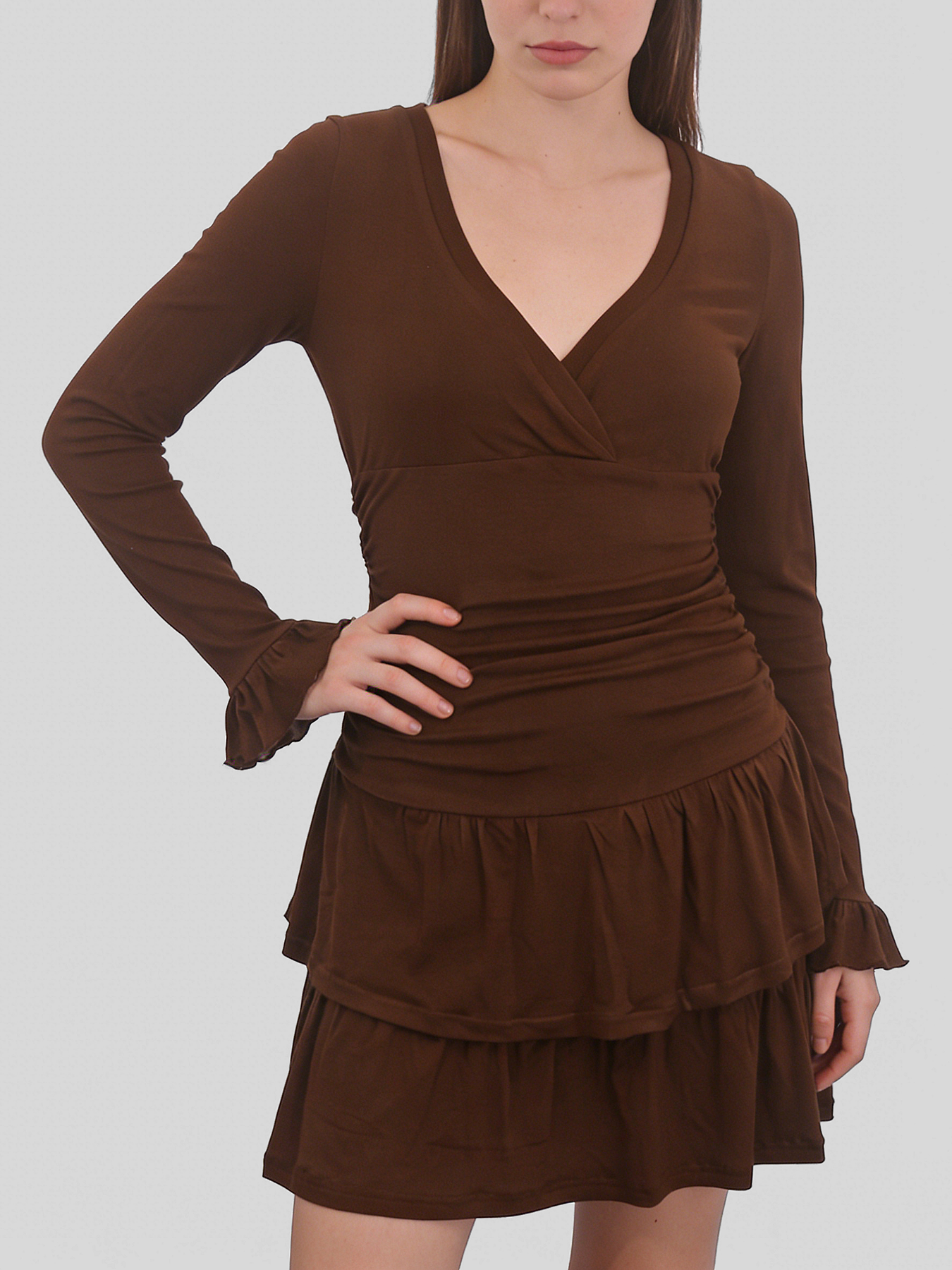 Brown Ruffle Mini Dress