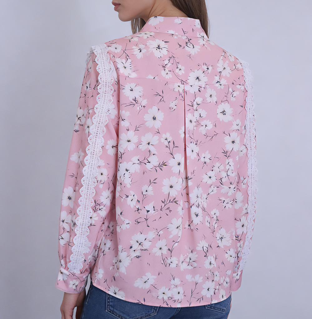 Lace Sleeve Print Shirt