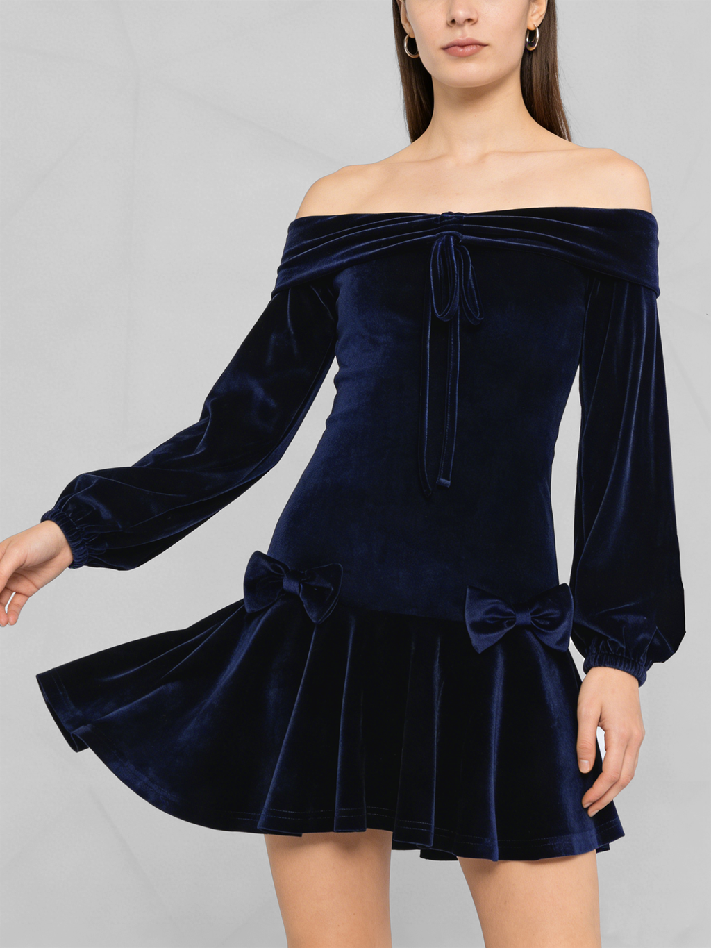 Velvet Off-Shoulder Lantern Dress
