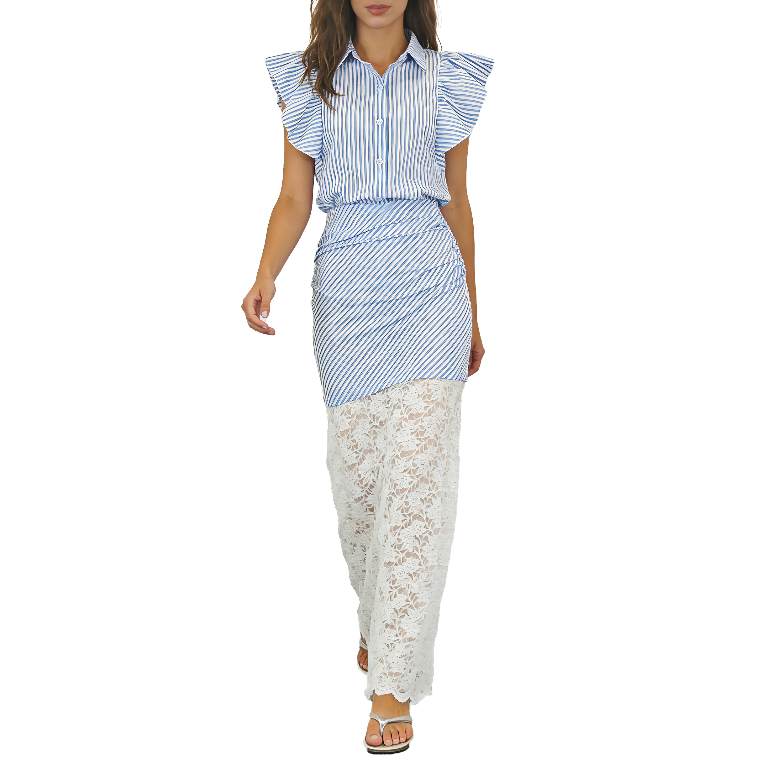 Flutter Sleeve Striped Set