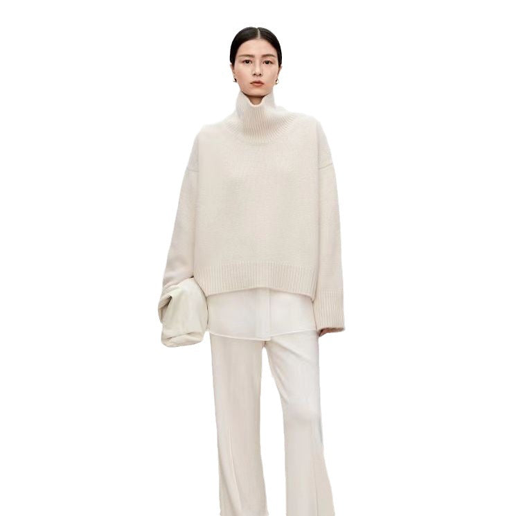 Loose Cashmere Turtleneck Sweater (Woolen Knit)