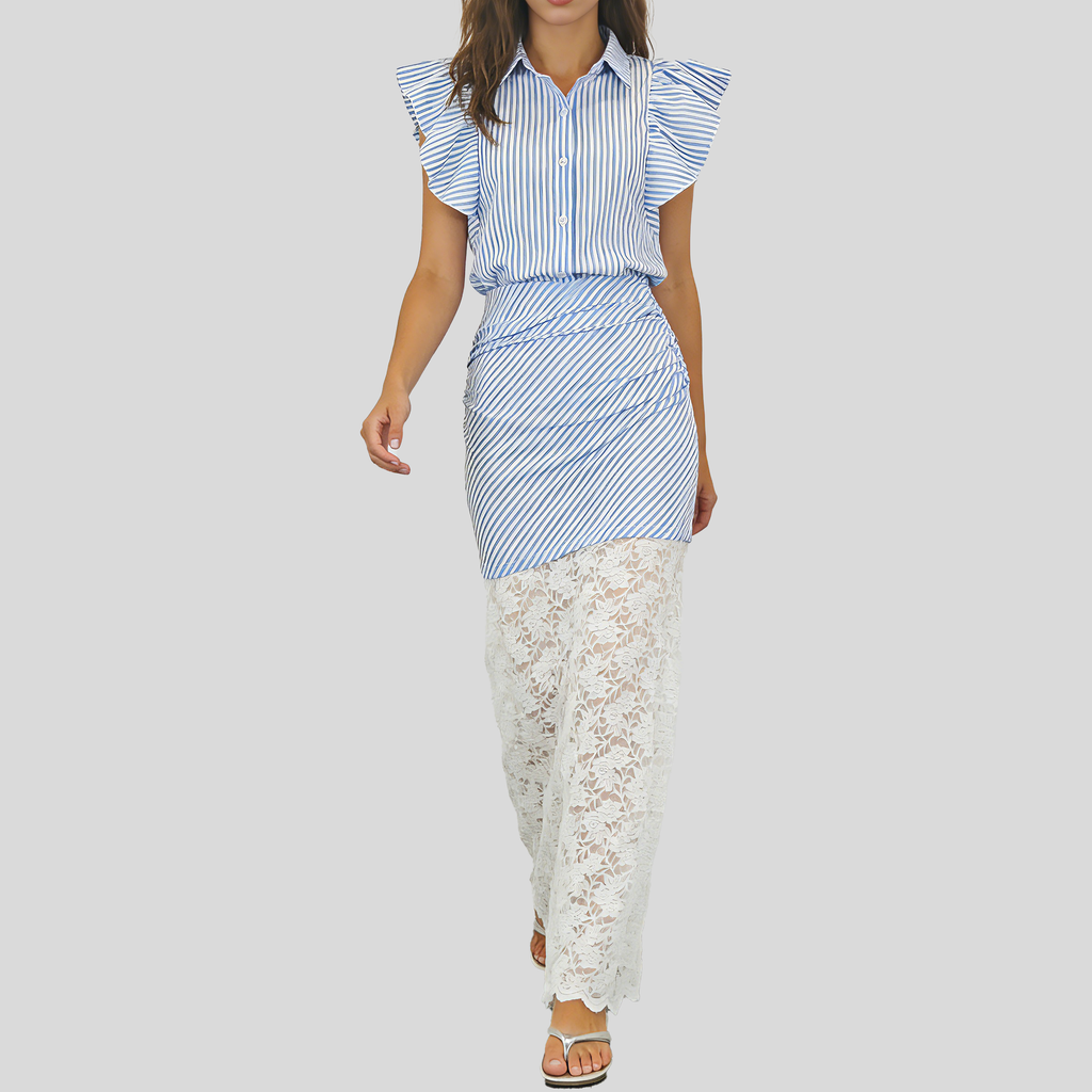 Flutter Sleeve Striped Set