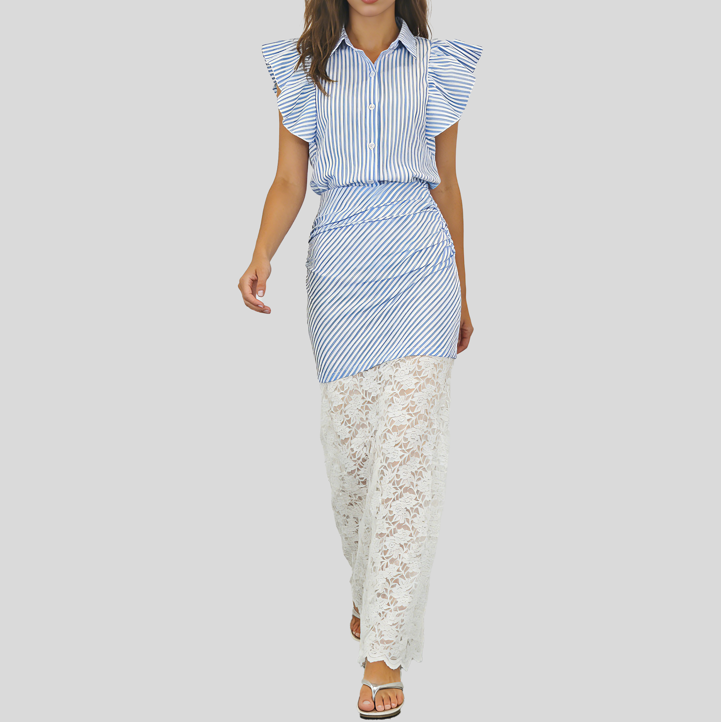 Flutter Sleeve Striped Set