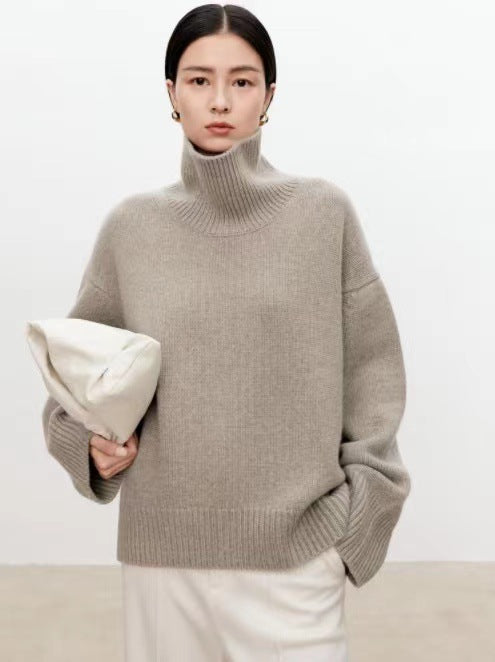 Loose Cashmere Turtleneck Sweater (Woolen Knit)