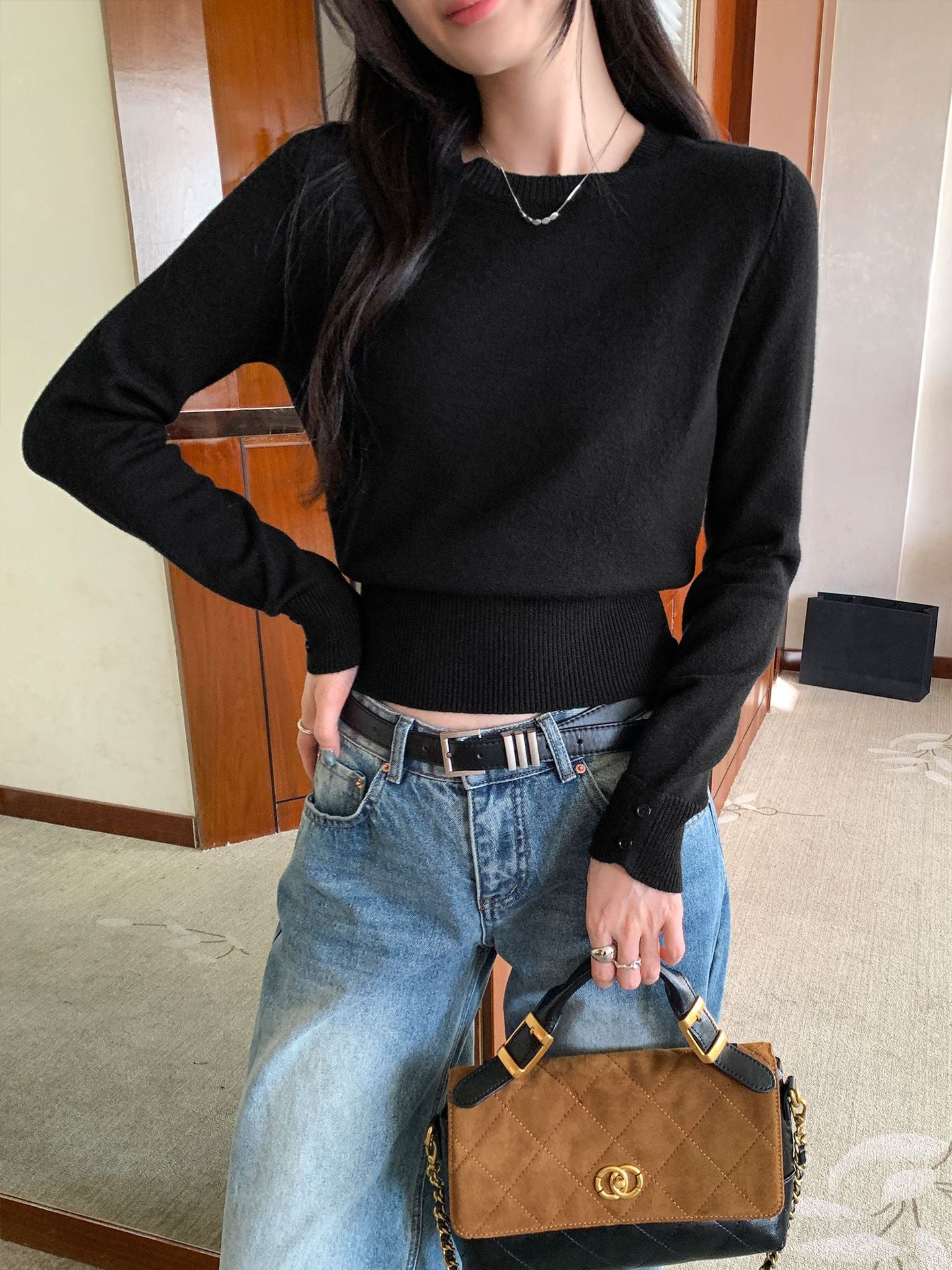 Blush Cropped Knit Sweater