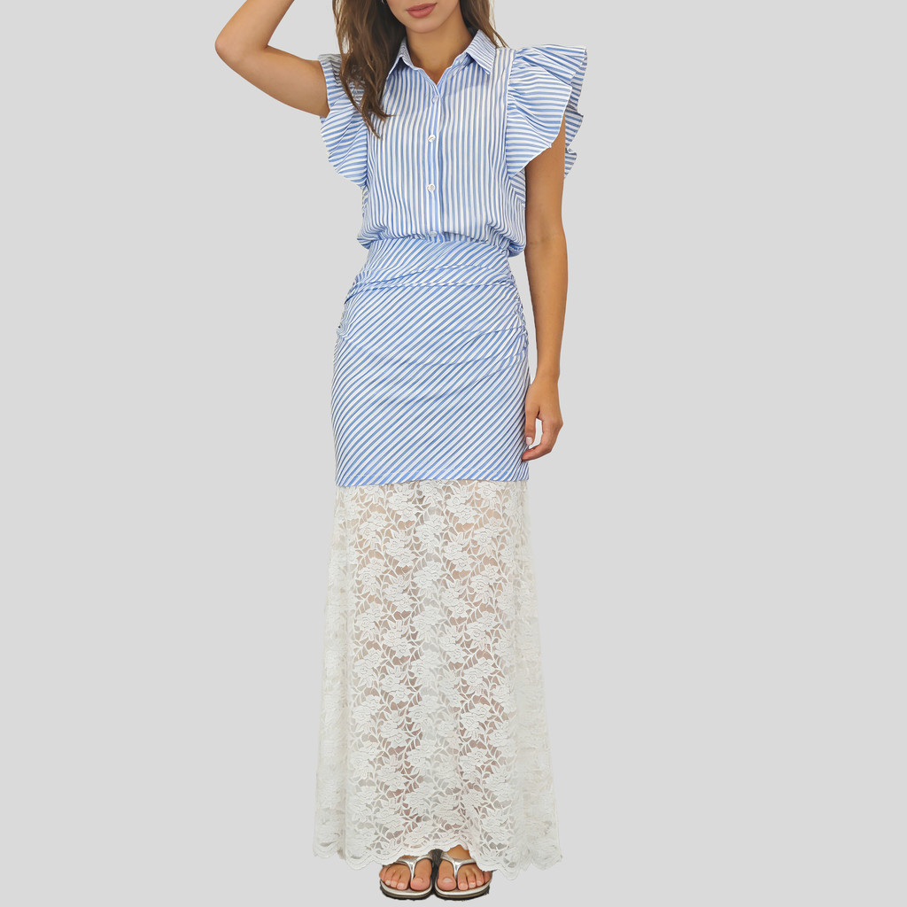 Flutter Sleeve Striped Set