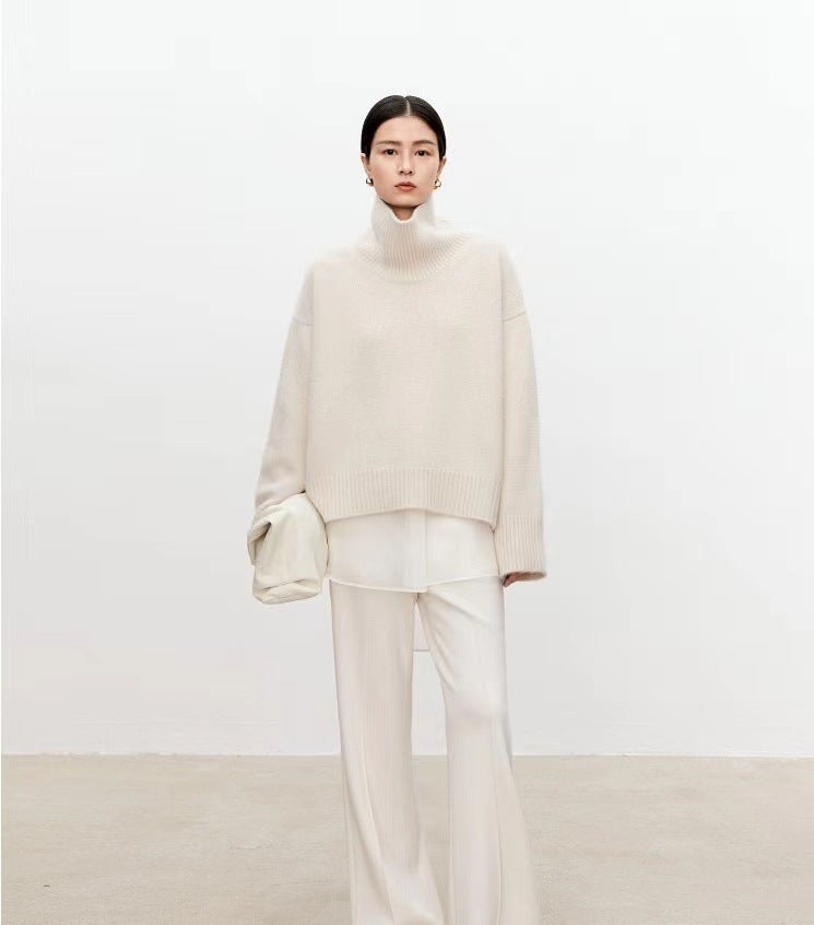 Loose Cashmere Turtleneck Sweater (Woolen Knit)