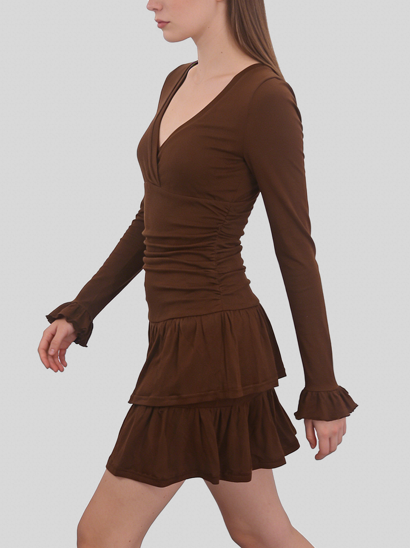 Brown Ruffle Mini Dress