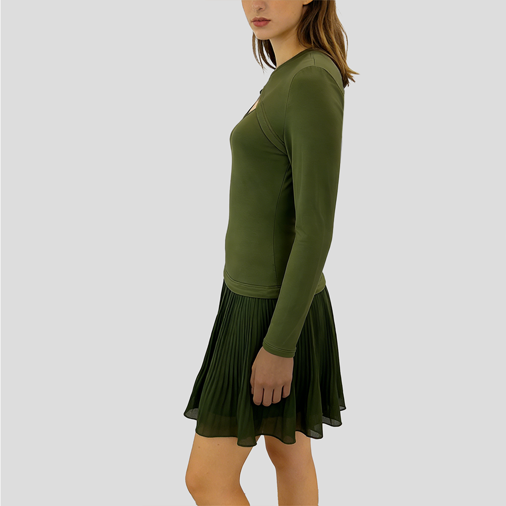 Chest-Cutout Pleated Chiffon Dress