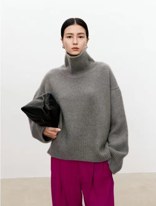 Loose Cashmere Turtleneck Sweater (Woolen Knit)