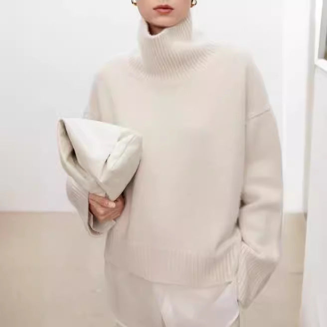 Loose Cashmere Turtleneck Sweater (Woolen Knit)