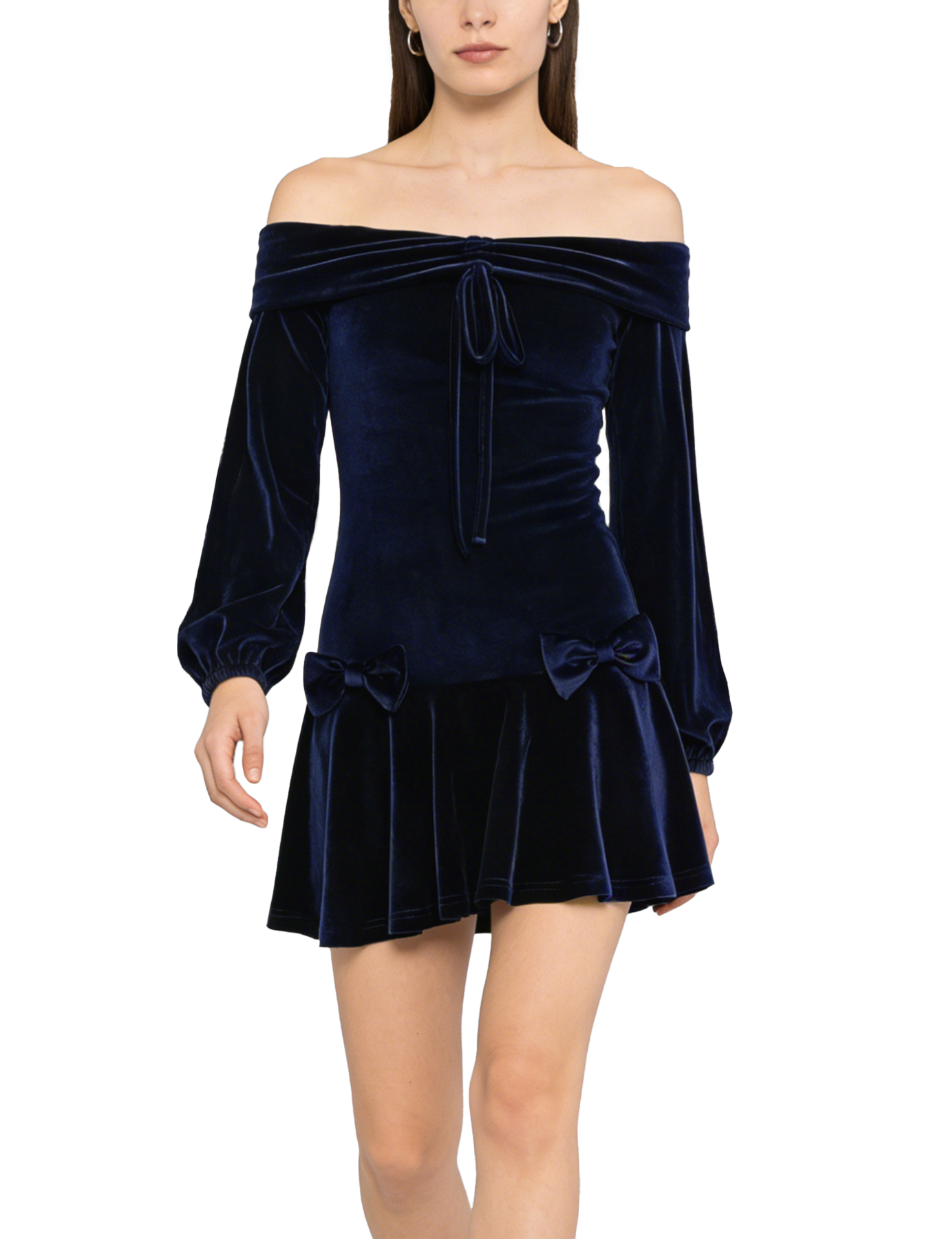 Velvet Off-Shoulder Lantern Dress
