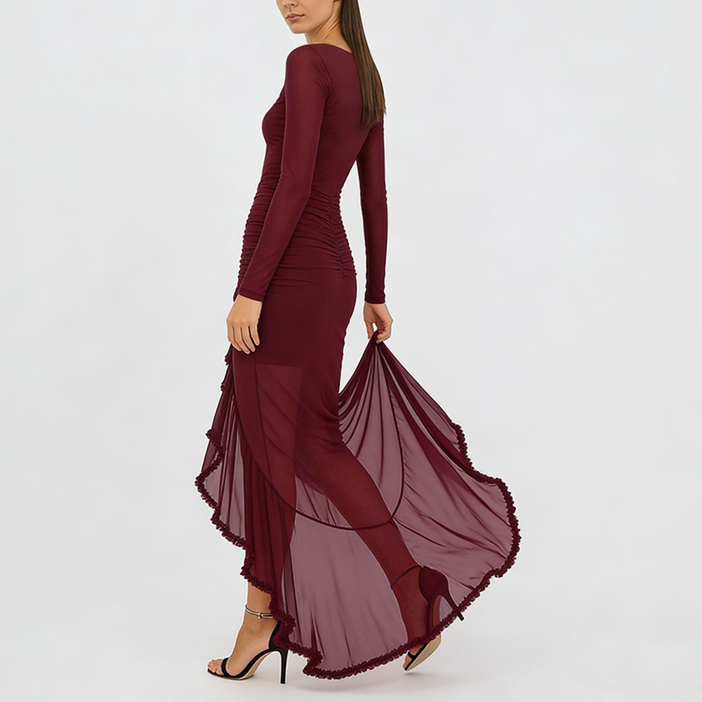 **Etherelle™ Sheer Ruffle Dress**