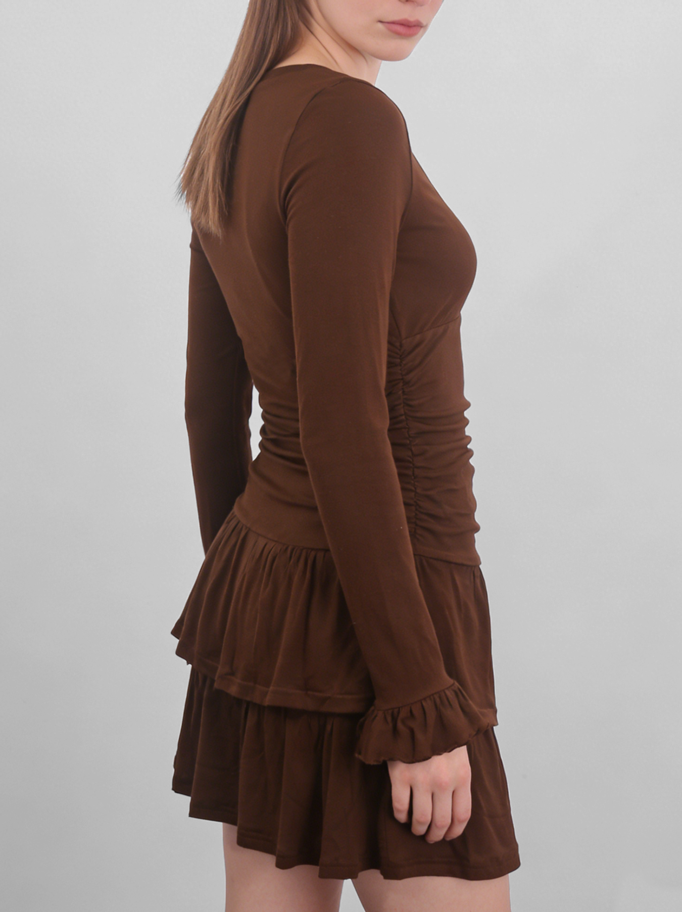 Brown Ruffle Mini Dress