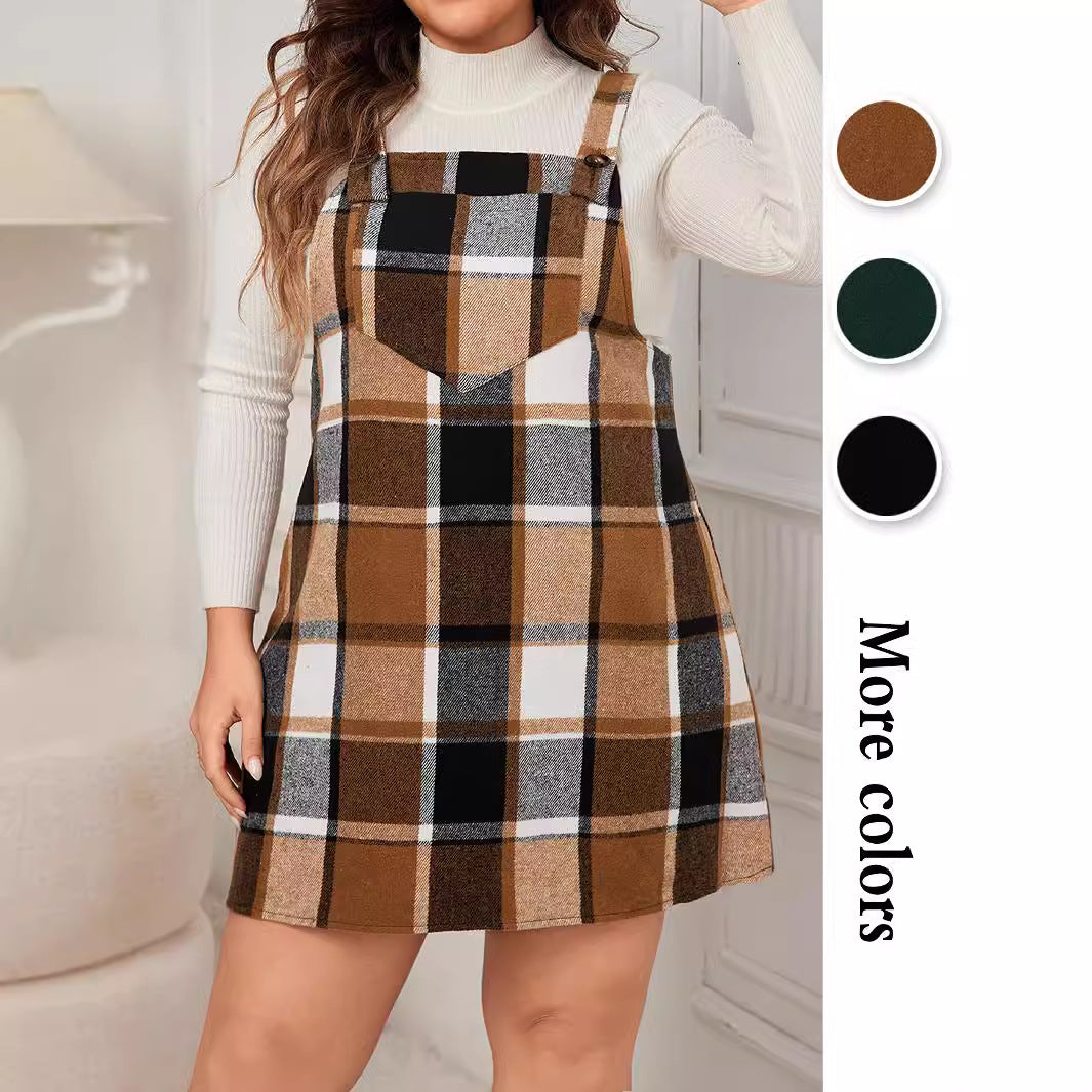 Plaid V-Neck Pinafore Dress