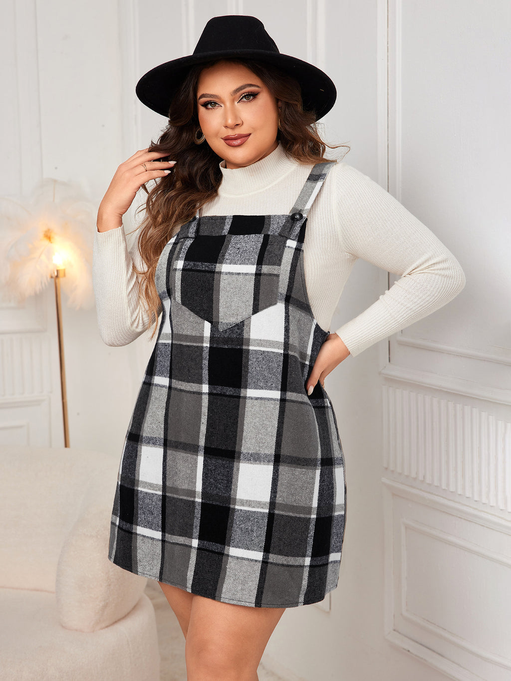 Plaid V-Neck Pinafore Dress