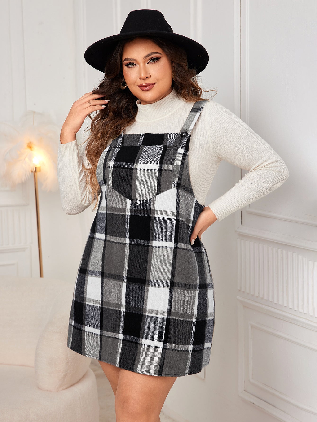Plaid V-Neck Pinafore Dress