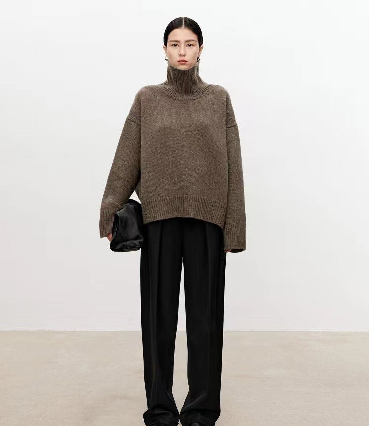 Loose Cashmere Turtleneck Sweater (Woolen Knit)
