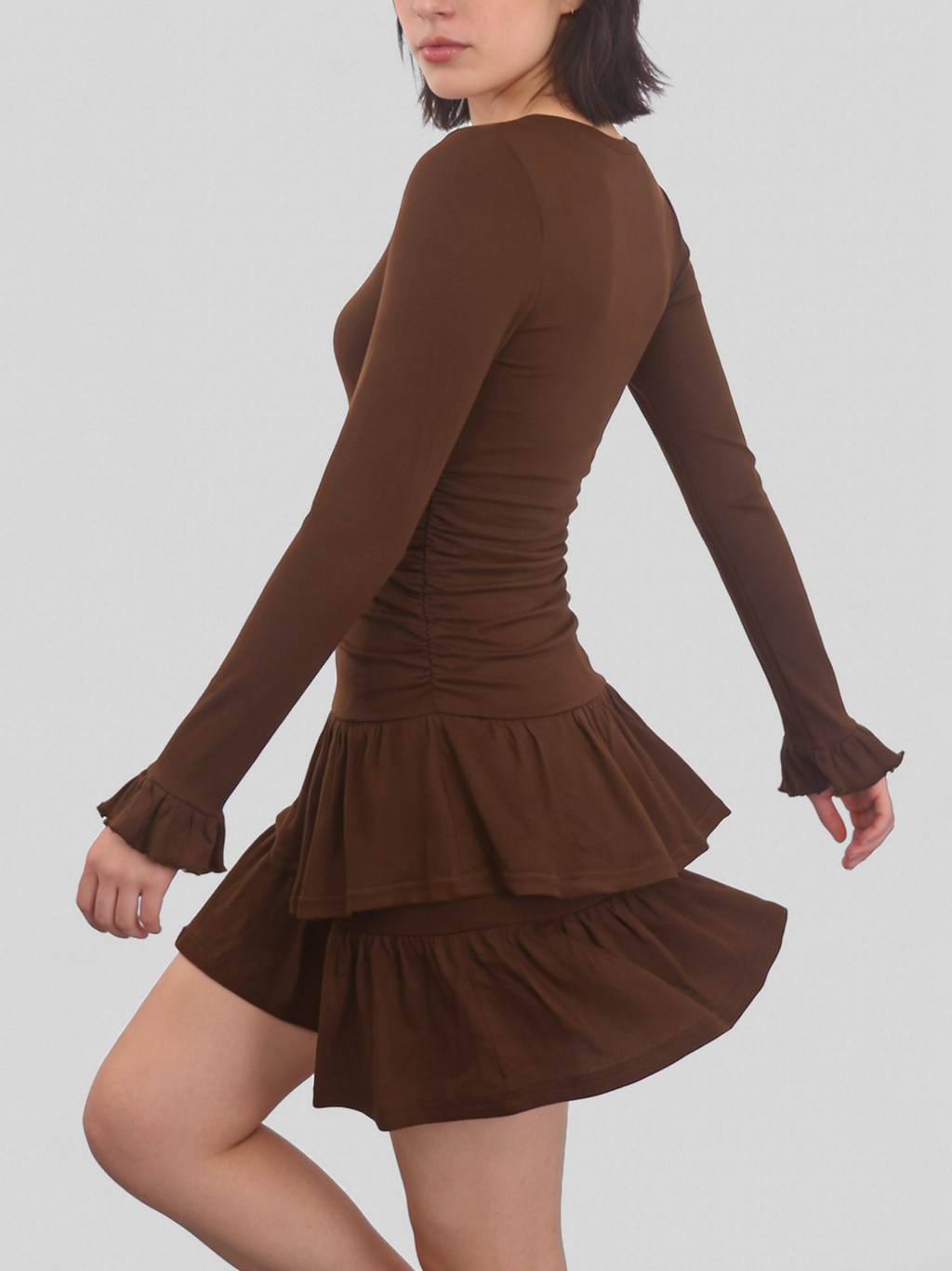 Brown Ruffle Mini Dress