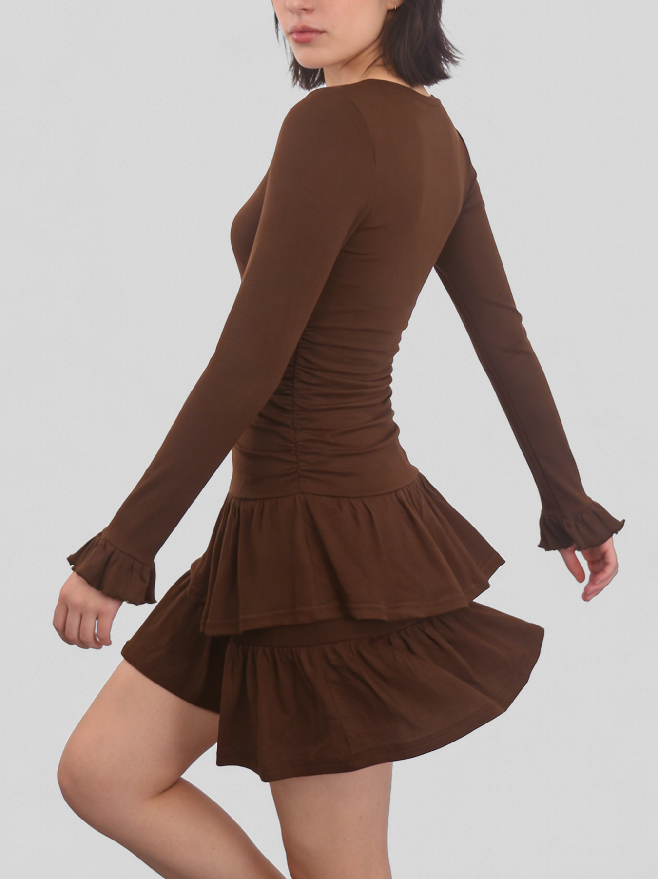 Brown Ruffle Mini Dress