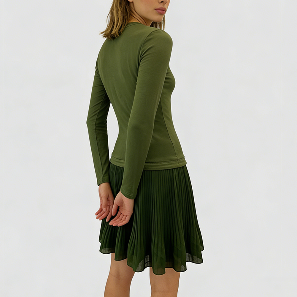 Chest-Cutout Pleated Chiffon Dress