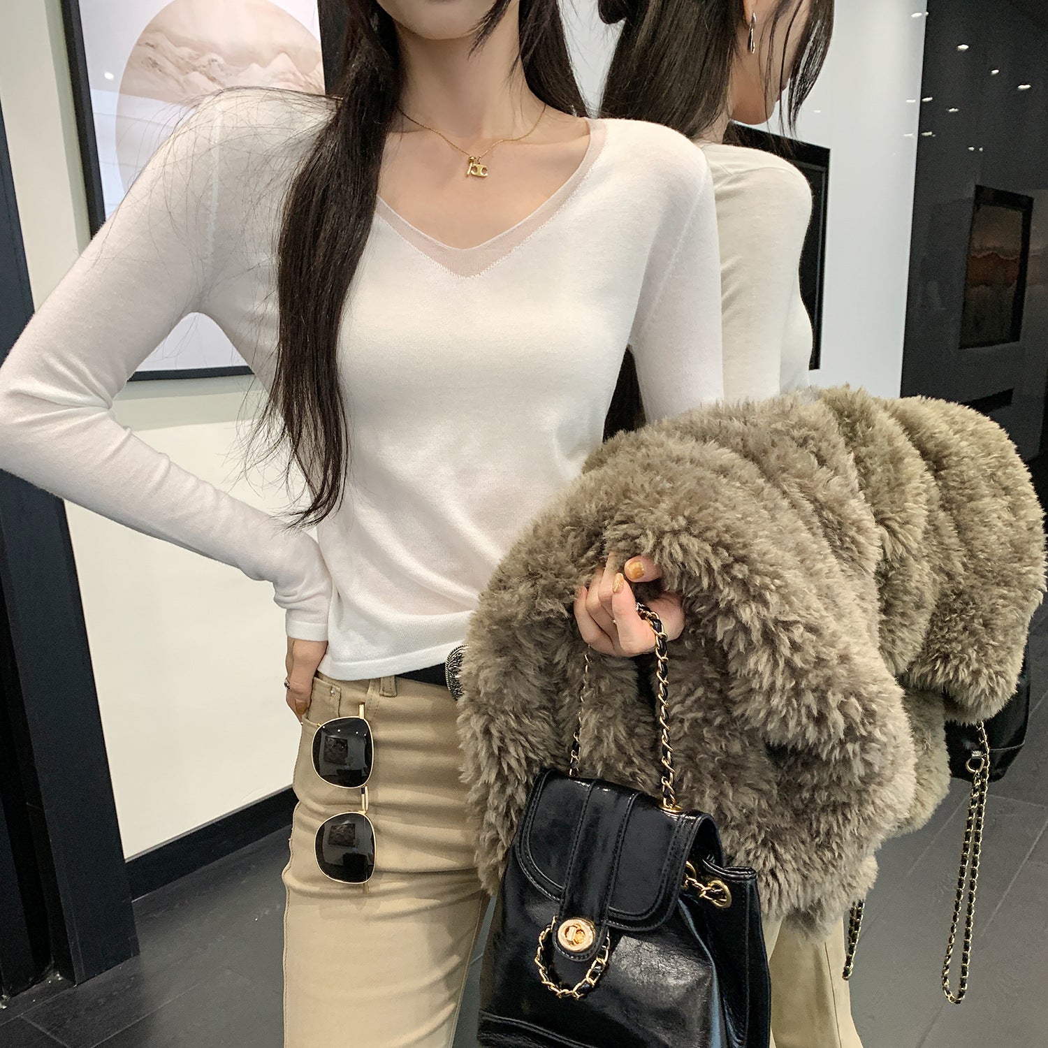 **SheerForm™ V-Neck Knit Top**
