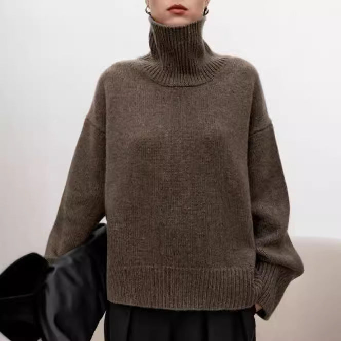 Loose Cashmere Turtleneck Sweater (Woolen Knit)
