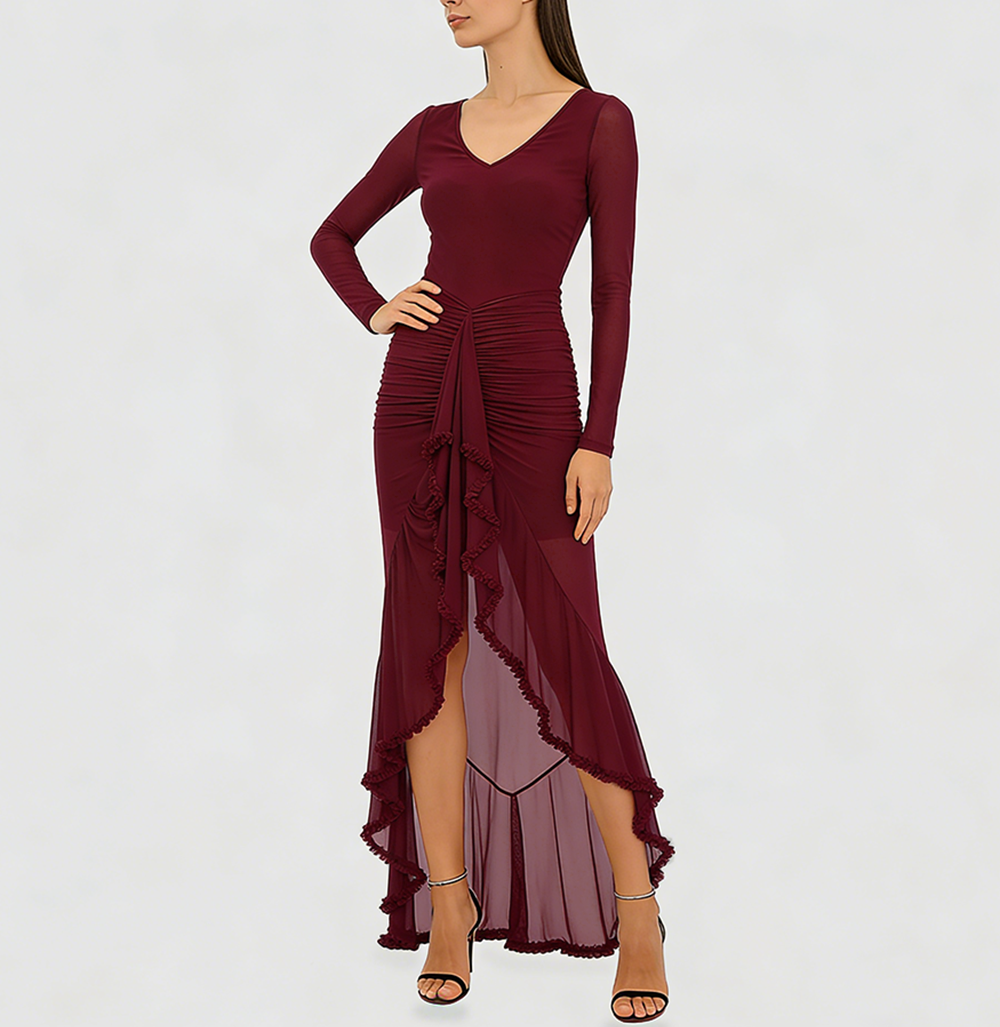 **Etherelle™ Sheer Ruffle Dress**