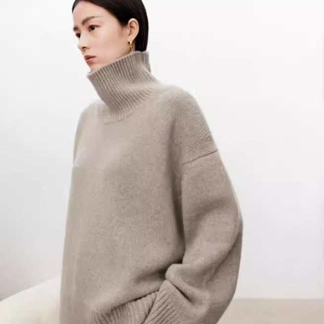 Loose Cashmere Turtleneck Sweater (Woolen Knit)