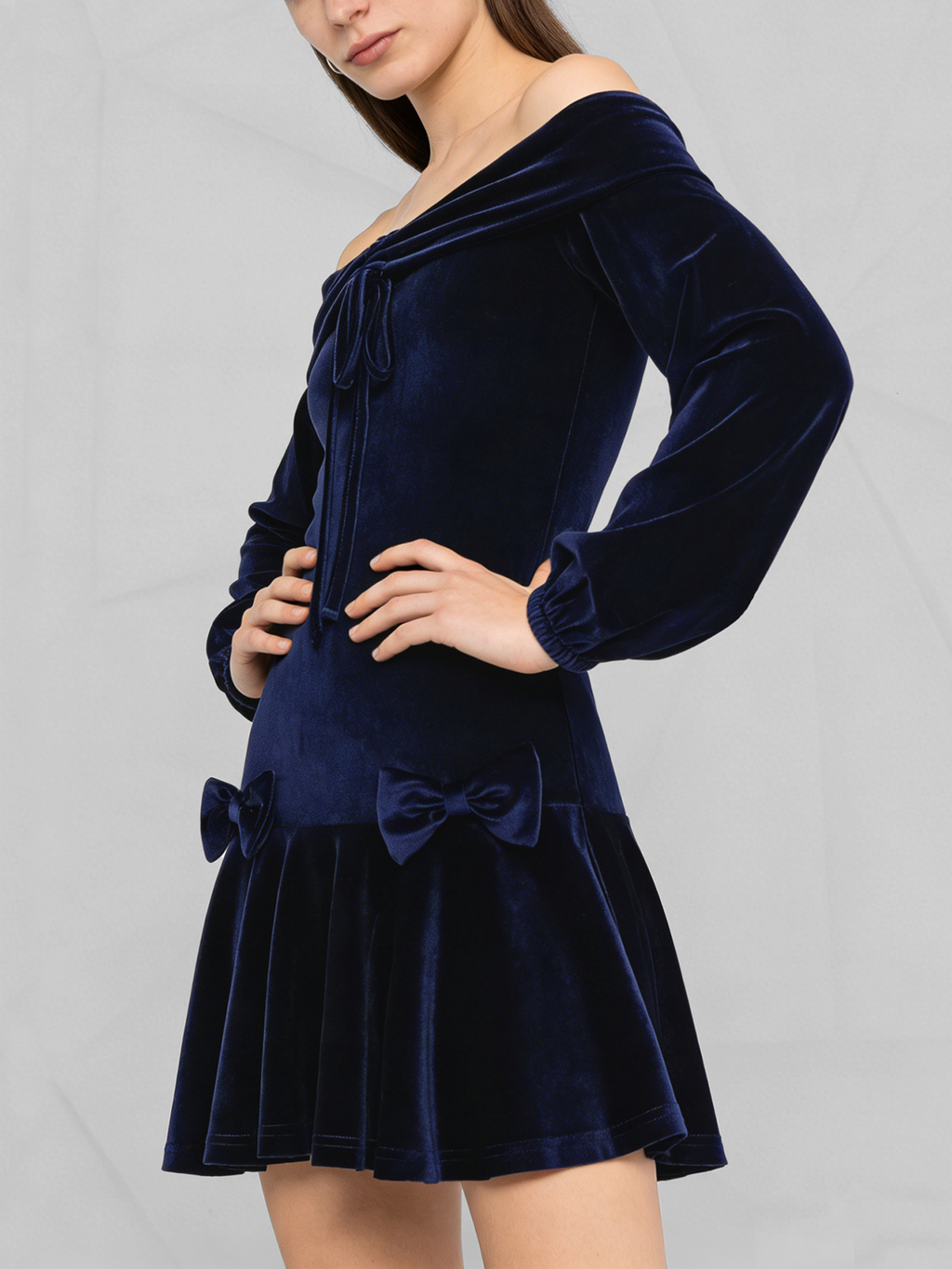 Velvet Off-Shoulder Lantern Dress