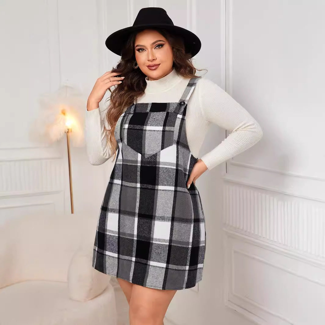 Plaid V-Neck Pinafore Dress