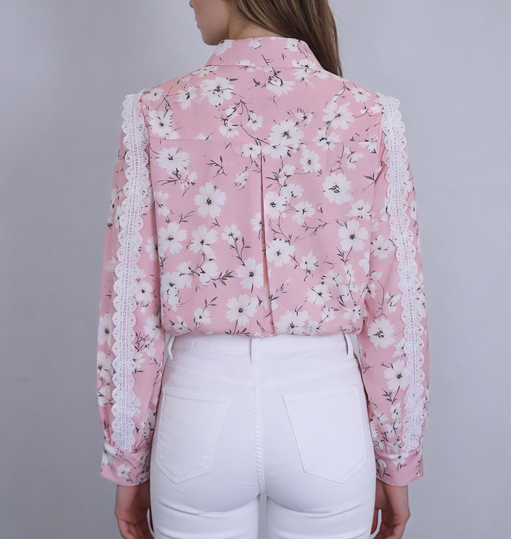 Lace Sleeve Print Shirt